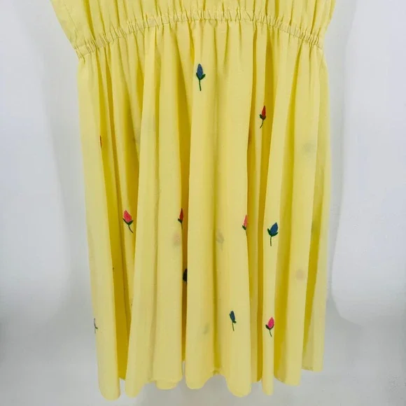 Vintage Hand Embroidered‎ Yellow Floral Midi Dress Boho V-Neck Size L - Picture 5 of 9